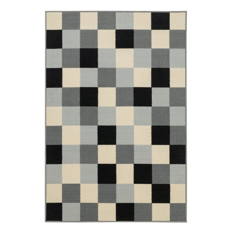 Ottomanson Classics Non-Slip Rubberback Checkered Buffalo Plaid 3x5 Indoor Area Rug, 3'3 x 5', Black Checkered