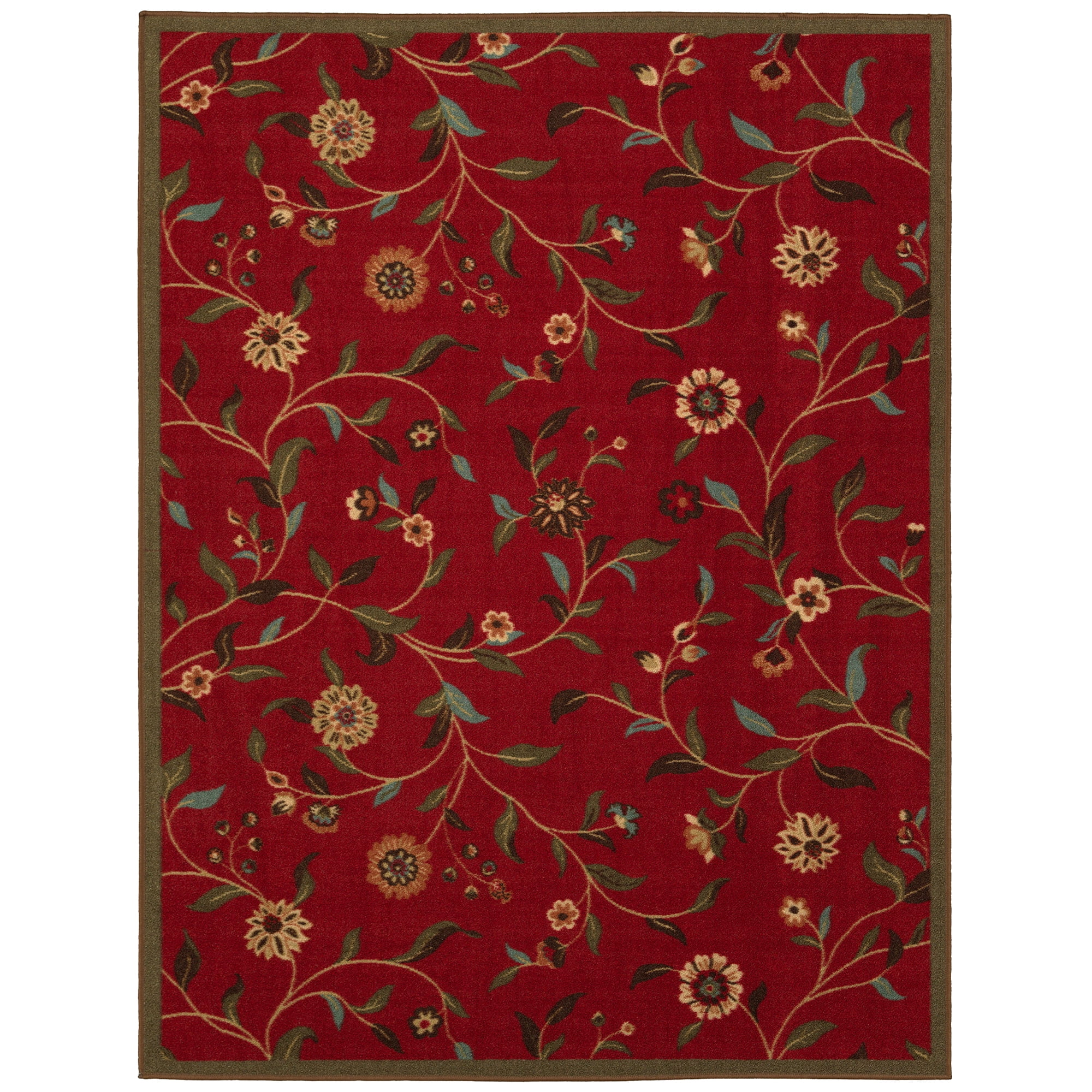 Ottomanson Ottohome NonSlip Rubberback Floral Leaves 5x7 Indoor Area