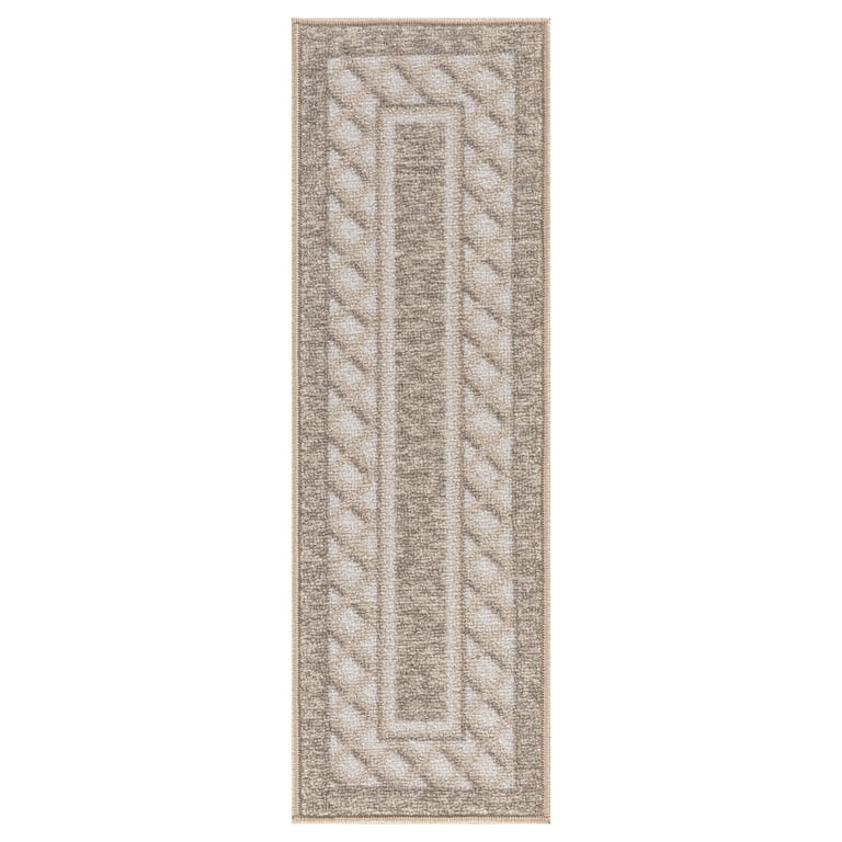 Ottomanson Basics Collection Non-Slip Rubberback Bordered Design 2x5 Indoor Runner Rug, 1 ft. 8 in. x 4 ft. 11 in., Light Gray