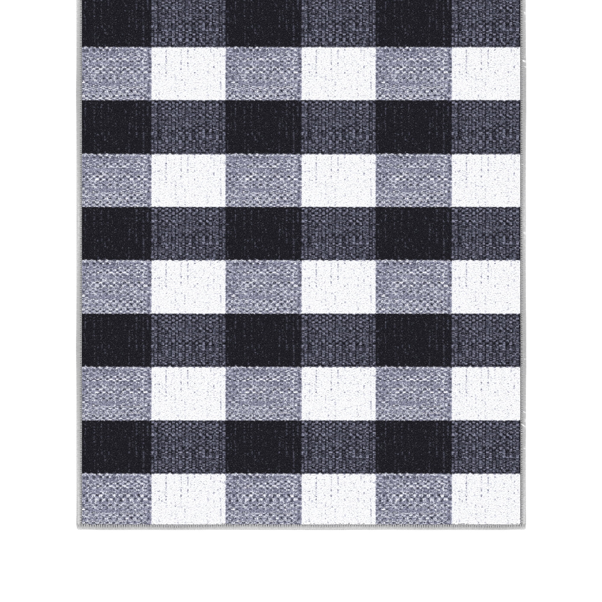Ottomanson Oversized Area Rug 7'10" x 13' – Non-Slip Low Pile Carpet for Large Living Rooms, Buffalo Plaid Black/White