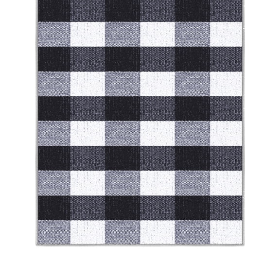 Ottomanson Oversized Area Rug 7'10" x 19' – Non-Slip Low Pile Carpet for Large Living Rooms, Buffalo Plaid Black/White