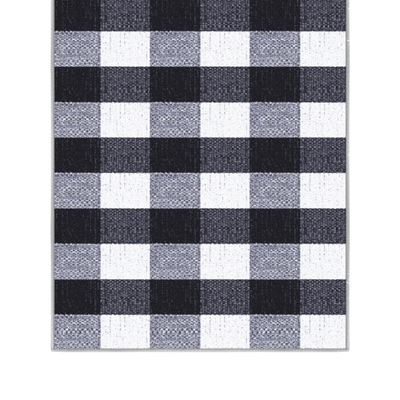 Ottomanson Oversized Area Rug 7'10" x 29' – Non-Slip Low Pile Carpet for Large Living Rooms, Buffalo Plaid Black/White