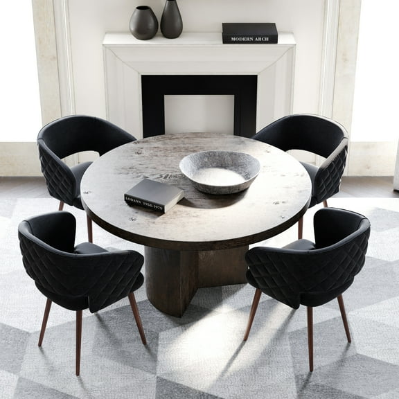 Ottomanson Palermos Mid Century Modern Easy Assembled Kitchen Dining Chair, Black, Set of 2