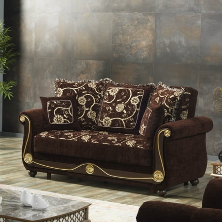 Ottomanson Patriot Upholstered Convertible Loveseat with Storage, Brown