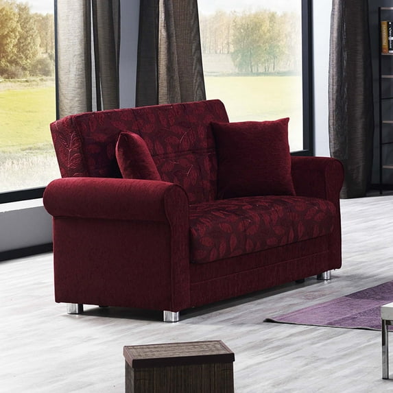 Ottomanson Paulo Convertible Loveseat with Storage, Burgundy