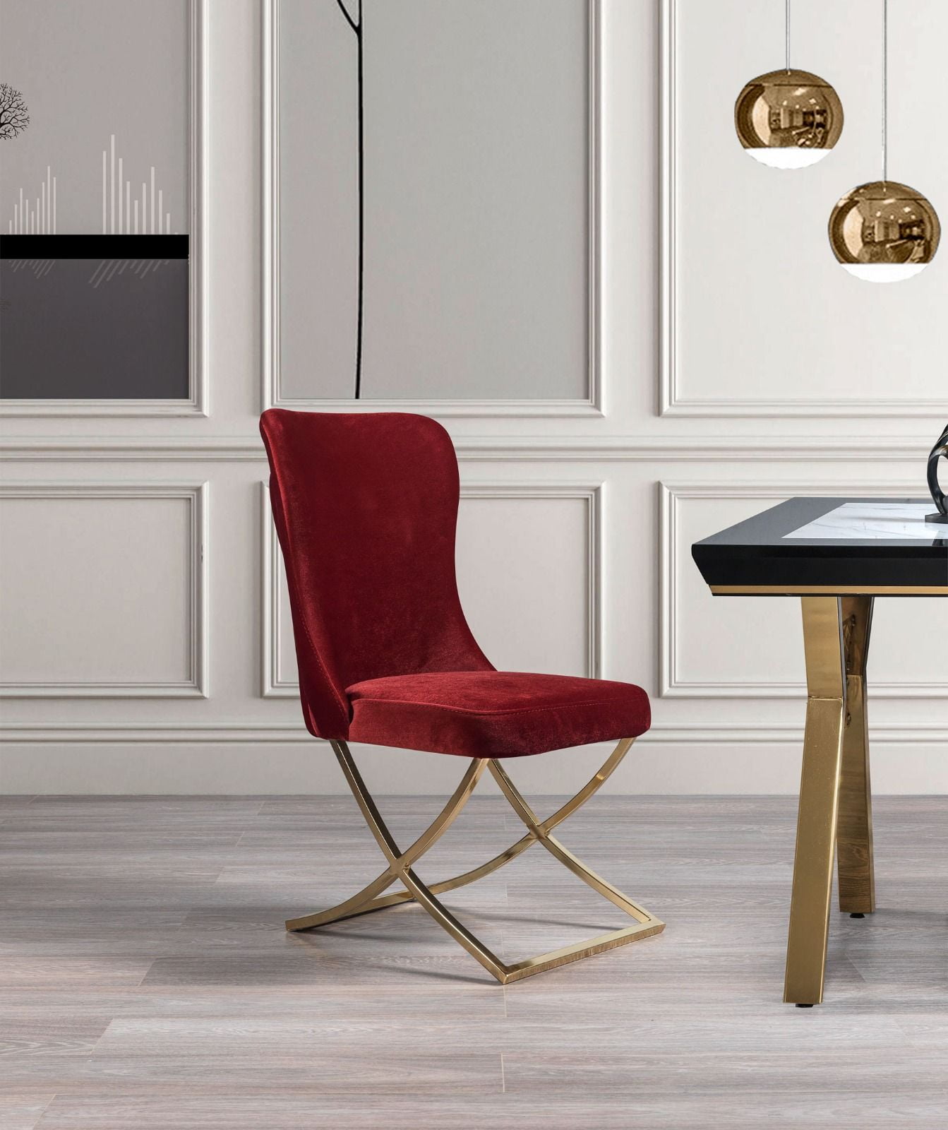 Ottomanson Royal Upholstered Modern Gold Legged Dining Chair, Set of 2