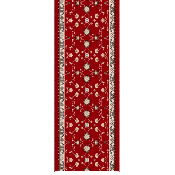 Ottomanson Washable Runner Rug 1'10.5" x 7' Soft Non-Slip Hallway Rug, Mahal Red