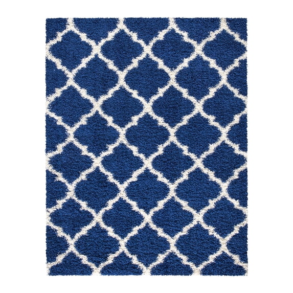 Ottomanson Shag Moroccan Trellis Area Rug, Navy, 5'3" X 6'11"