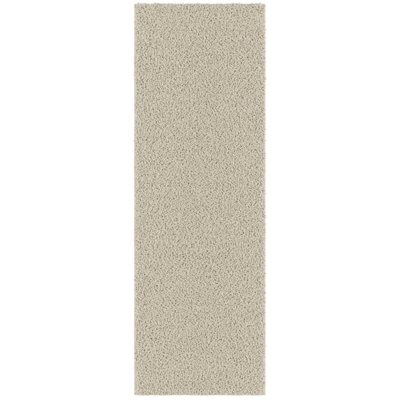 Ottomanson Shaggy Non-Slip Rubberback Solid 2x5 Soft Indoor Runner Rug, 20'' x 59'', Cream