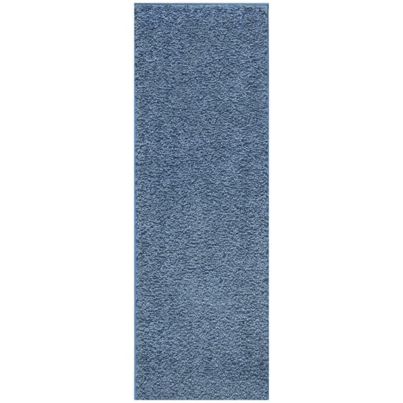Ottomanson Shaggy Non-Slip Rubberback Solid 2x5 Soft Indoor Runner Rug, 20" x 59", Turquoise Blue