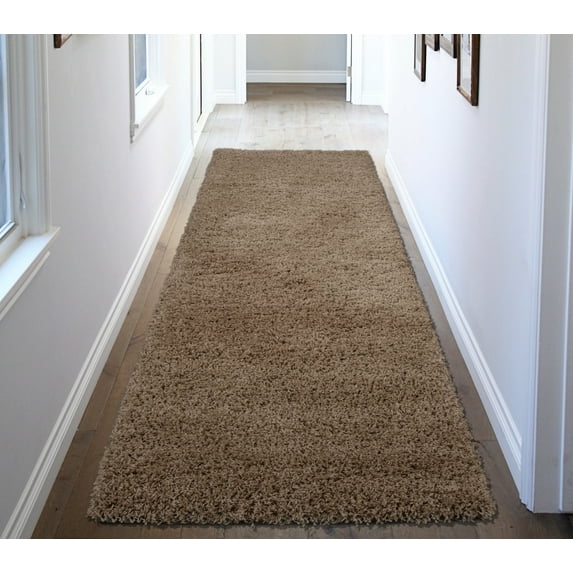 Ottomanson Shaggy Solid 3x8 Indoor Shag Runner Rug, 2'7" x 8', Beige