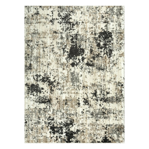 Ottomanson Soft Shag Area Rug 5x7 Abstract Modern Rug for Bedroom, 5'3" x 7', Beige/Ivory