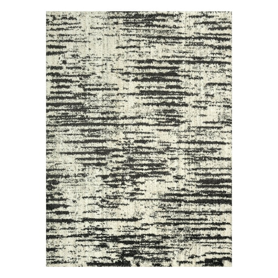 Ottomanson Soft Shag Area Rug 8x10 Abstract Modern Rug for Living Room, 7'10" x 9'10", Gray/Ivory