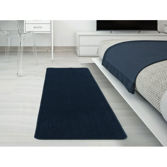 Ottomanson Softy Bath Rug Washable Non-Slip Rubberback Solid 2x8 Indoor Runner Rug, 2'2" x 8', Navy
