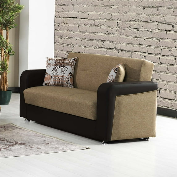 Ottomanson Symphony Sleeper Loveseat, Brown Leatherette Fabric