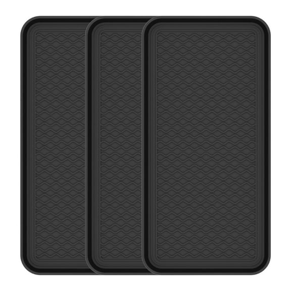 Ottomanson 3 Pack Multi-Purpose Boot Tray 15" x 30" Waterproof Shoe Mat Traps Mud & Dirt, Ideal for Entryway, Mudroom, Pets, Plants – Black