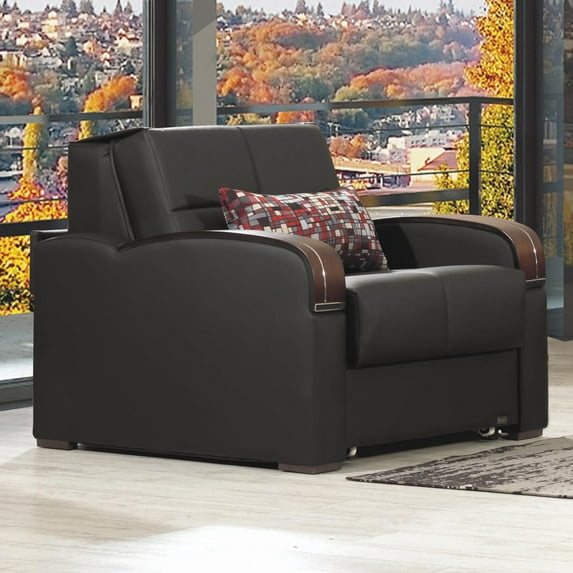 Ottomanson Trance Convertible Arm Chair, Black Leatherette
