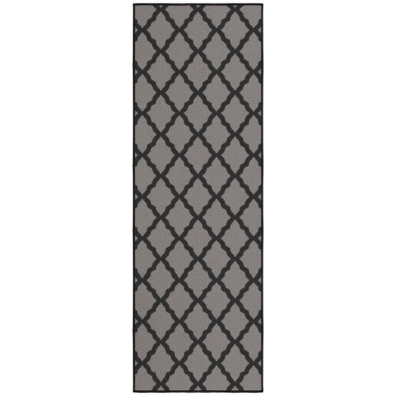 Ottomanson Trellis Bathroom Runner Rug 20" x 59" - Non Slip Low Pile Carpet, Dark Gray