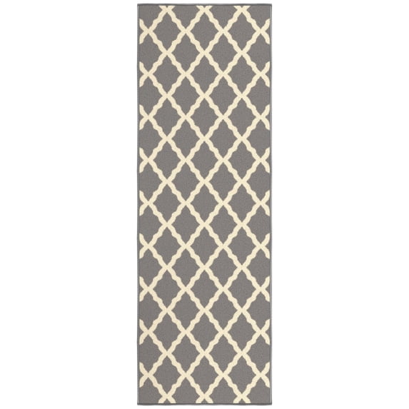 Ottomanson Trellis Bathroom Runner Rug 20" x 59" - Non Slip Low Pile Carpet, Gray