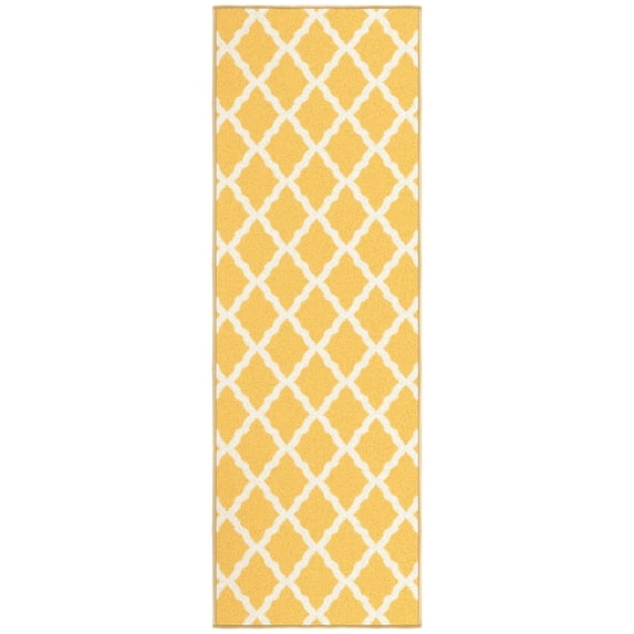 Ottomanson Trellis Bathroom Runner Rug 20" x 59" - Non Slip Low Pile Carpet, Yellow