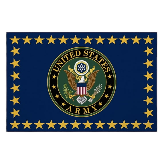 Ottomanson US ARMY Stars Logo Non-Slip Rubberback 3x5 Machine Washable Area Rug, 3'3" x 5', Blue/Multi