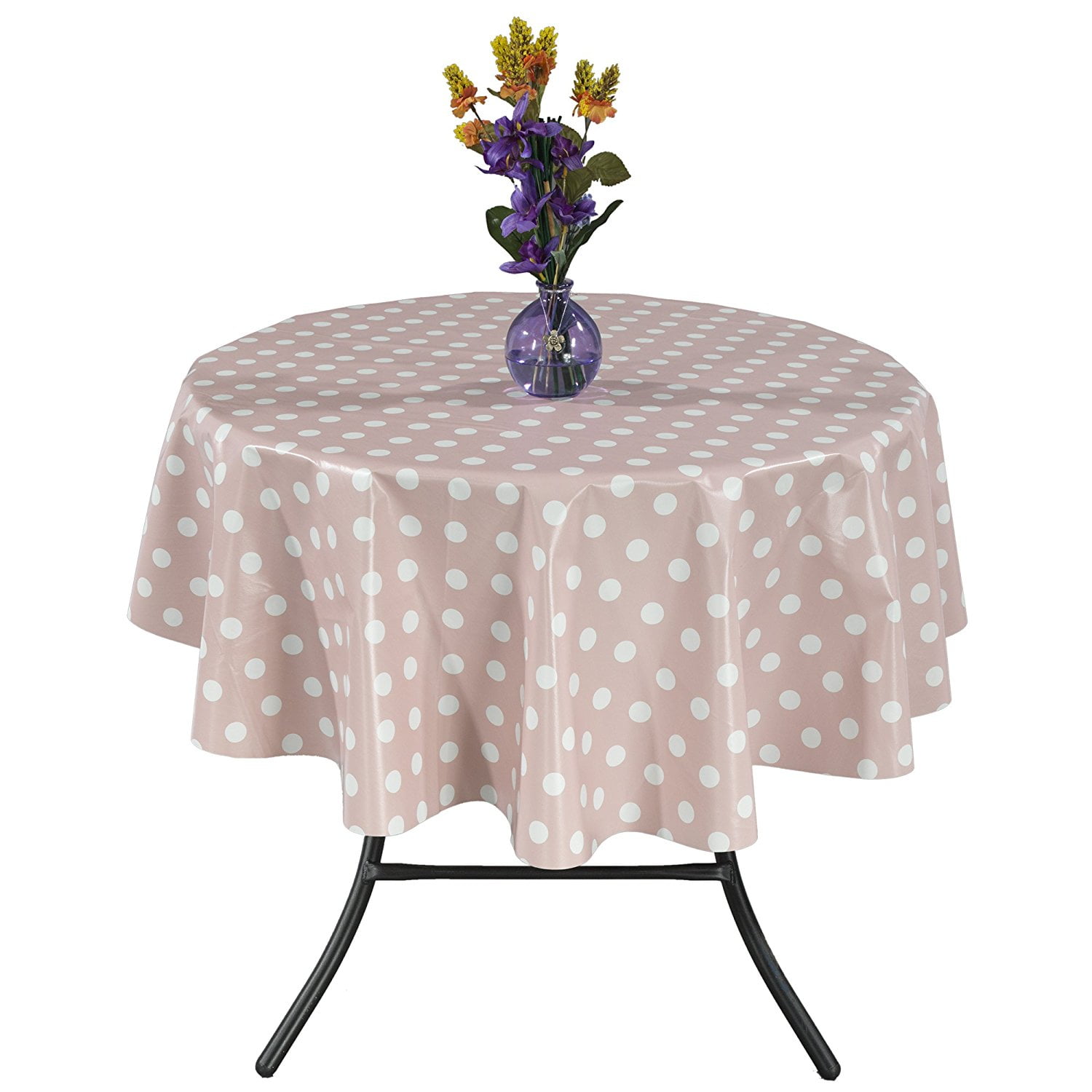 Ottomanson Vinyl Polka Dot Design 55" Round Indoor & Outdoor Tablecloth NonWoven Backing
