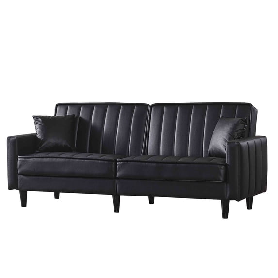 Ottomanson Virgo Sofa Bed with Storage 76", Black Leatherette