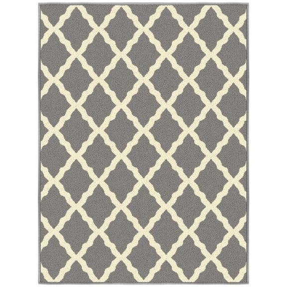 Ottomanson Trellis Indoor Doormat 2'3" x 3' - Non Slip Low Pile Area Rug for Entryway, Gray