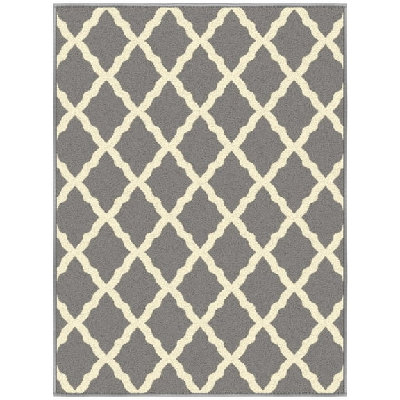 Ottomanson Trellis Indoor Doormat 2'3" x 3' - Non Slip Low Pile Area Rug for Entryway, Gray