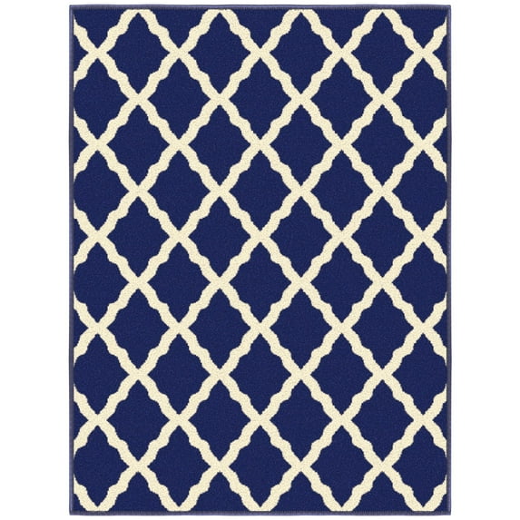 Ottomanson Trellis Indoor Doormat 2'3" x 3' - Non Slip Low Pile Area Rug for Entryway, Navy