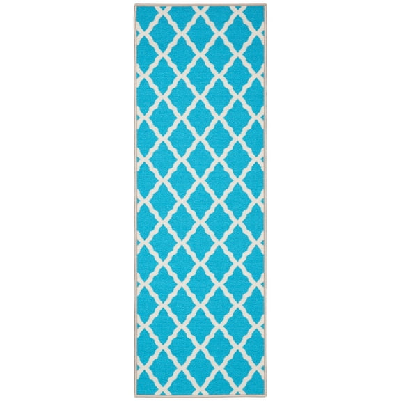 Ottomanson Non-Slip Hallway Runner Rug 20" x 59" Perfect for High Traffic Areas, Blue Trellis