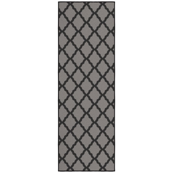 Ottomanson Trellis Bathroom Runner Rug 20" x 59" - Non Slip Low Pile Carpet, Dark Gray