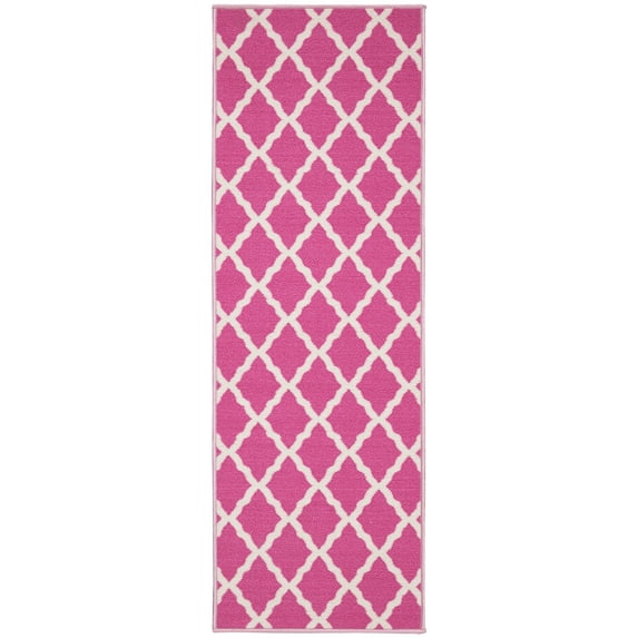 Ottomanson Non-Slip Hallway Runner Rug 20" x 59" Perfect for High Traffic Areas, Hot Pink Trellis