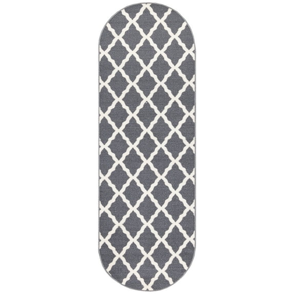 Ottomanson Non-Slip Hallway Runner Rug 20" x 59" Oval Perfect for High Traffic Areas, Gray Trellis