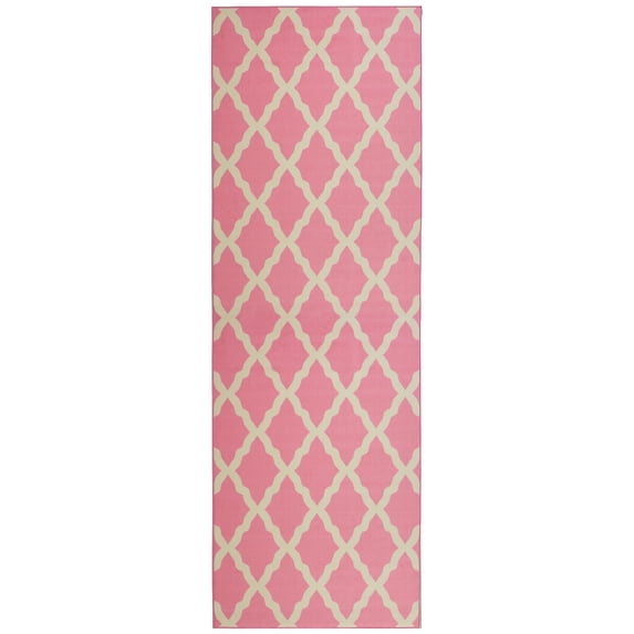 Ottomanson Non-Slip Hallway Runner Rug 20" x 59" Perfect for High Traffic Areas, Pink Trellis