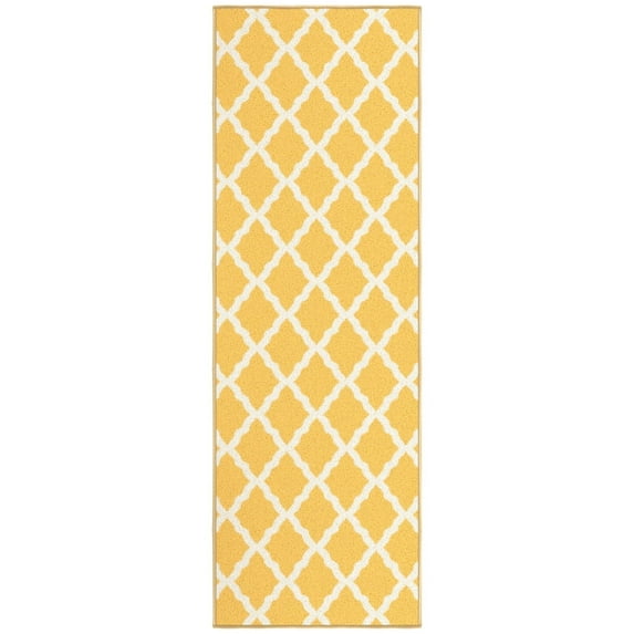 Ottomanson Trellis Bathroom Runner Rug 20" x 59" - Non Slip Low Pile Carpet, Yellow