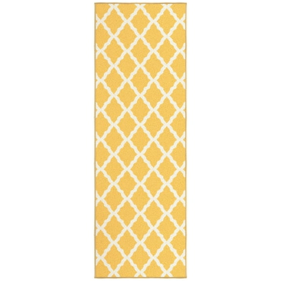 Ottomanson Trellis Bathroom Runner Rug 20" x 59" - Non Slip Low Pile Carpet, Yellow