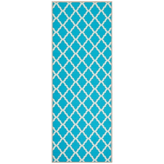 Ottomanson Non-Slip Hallway Runner Rug 2'2" x 6' Perfect for High Traffic Areas, Blue Trellis