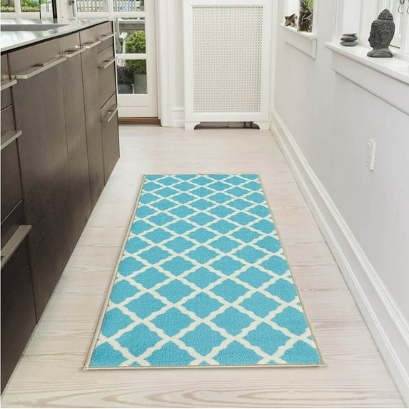 Ottomanson Non-Slip Hallway Runner Rug 2'2" x 6' Perfect for High Traffic Areas, Blue Trellis