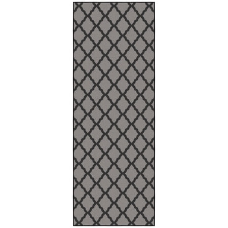 Ottomanson Trellis Kitchen Runner Rug 2'2" x 6' - Non Slip Low Pile Carpet, Dark Gray