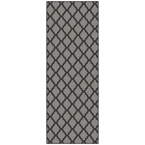 Ottomanson Trellis Kitchen Runner Rug 2'2" x 6' - Non Slip Low Pile Carpet, Dark Gray