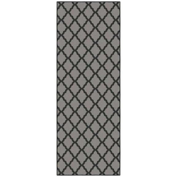 Ottomanson Trellis Kitchen Runner Rug 2'2" x 6' - Non Slip Low Pile Carpet, Dark Gray