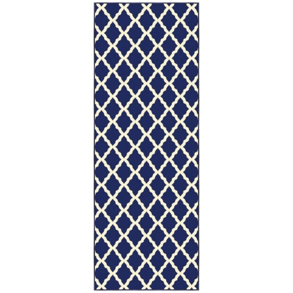 Ottomanson Non-Slip Hallway Runner Rug 2'2" x 6' Perfect for High Traffic Areas, Navy Trellis