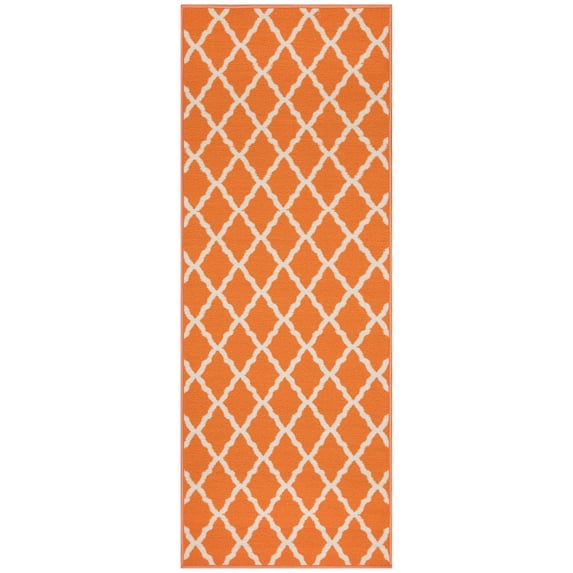 Ottomanson Non-Slip Hallway Runner Rug 2'2" x 6' Perfect for High Traffic Areas, Orange Trellis