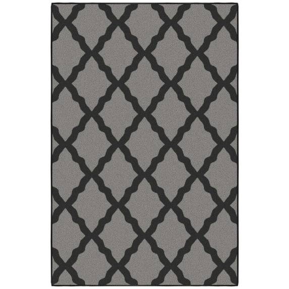 Ottomanson Trellis Area Rug 3'3" x 5' - Non Slip Low Pile Carpet, Dark Gray