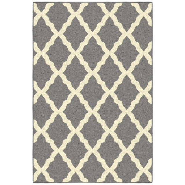 Ottomanson Washable Non-Slip Rubberback Moroccan Trellis 3x5 Area Rug For Living Room, 3'3" x 5', Gray