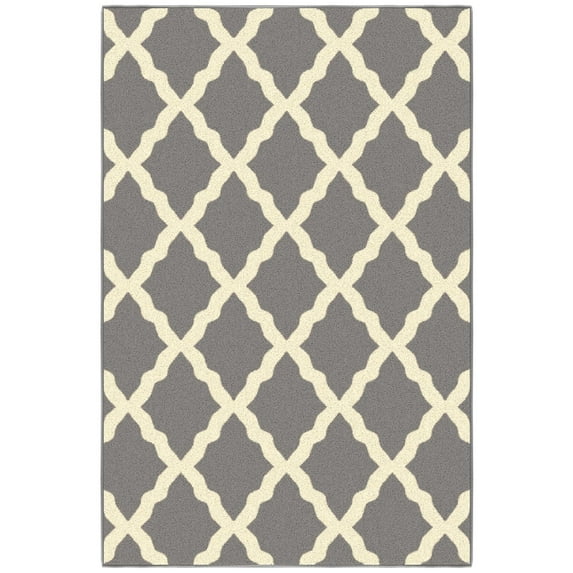 Ottomanson Trellis Area Rug 3'3" x 5' - Non Slip Low Pile Carpet, Gray