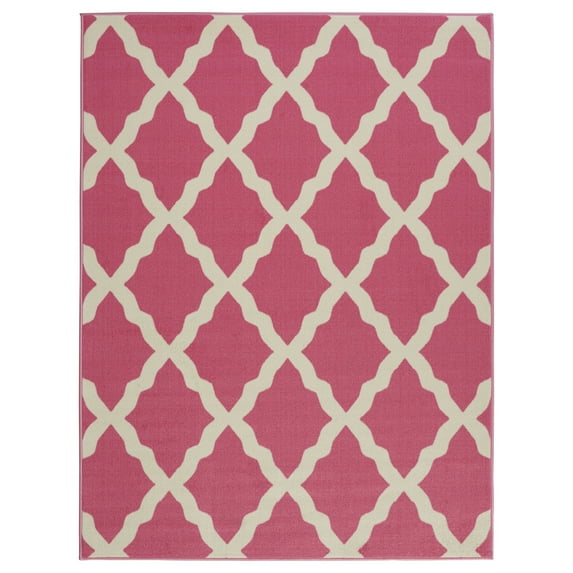 Ottomanson Non-Slip Area Rug for Living Room 3'3" x 5' Durable Low Profile Carpet, Hot Pink Trellis
