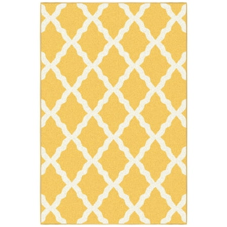 Ottomanson Trellis Area Rug 3'3" x 5' - Non Slip Low Pile Carpet, Yellow