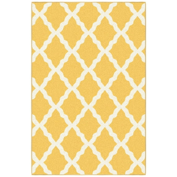 Ottomanson Trellis Area Rug 3'3" x 5' - Non Slip Low Pile Carpet, Yellow